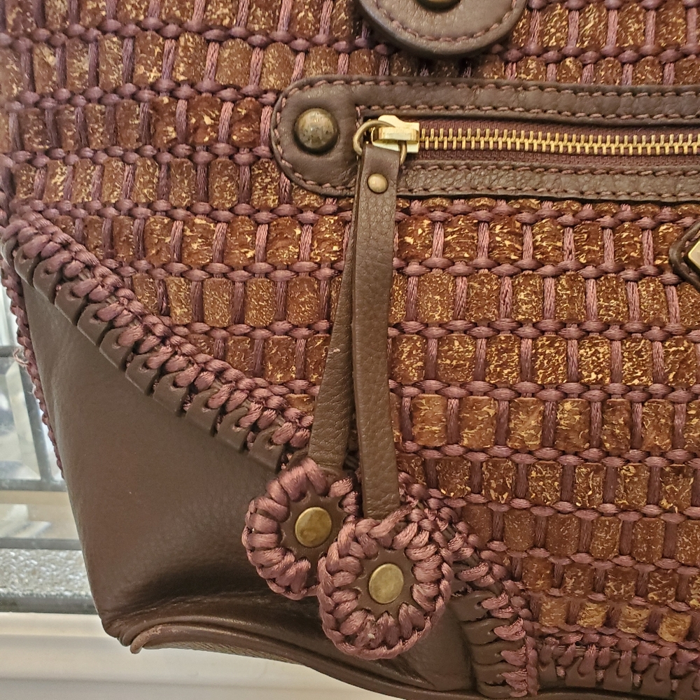 ISABELLA FIORE Leather Woven Large Shoulder Bag Handbag Brown - Picture 2 of 11